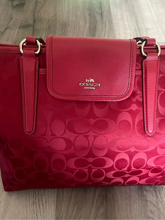 Coach Handbags - Coach Red Signature Tote with Logo Flap